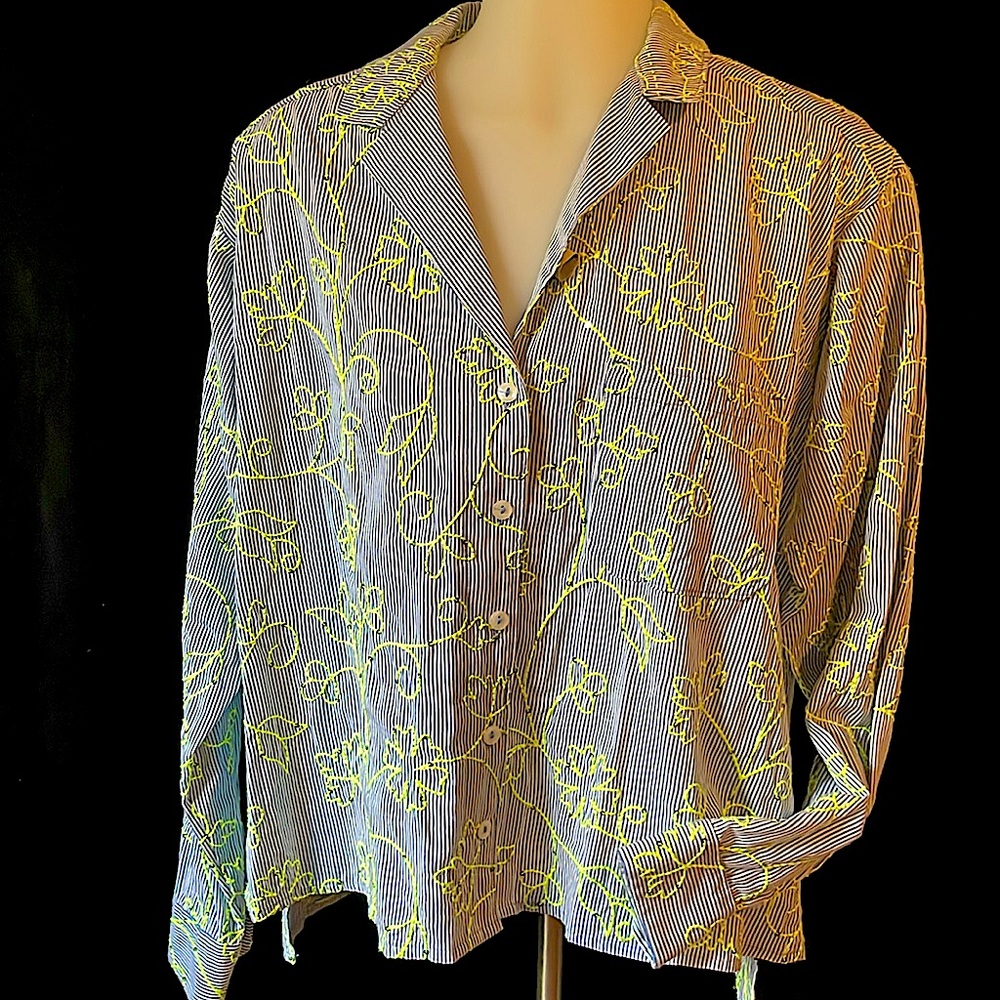 Pin Stripe Shirt With Embroidery and Sequins